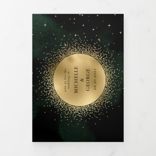 Celestial Gouden Maan Tri Fold Bruiloft Uitnodigin Drieluik Uitnodiging (Cover)