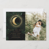 Celestial Gouden Maan Twee foto Opslaan De Datum Kaart (Voorkant)