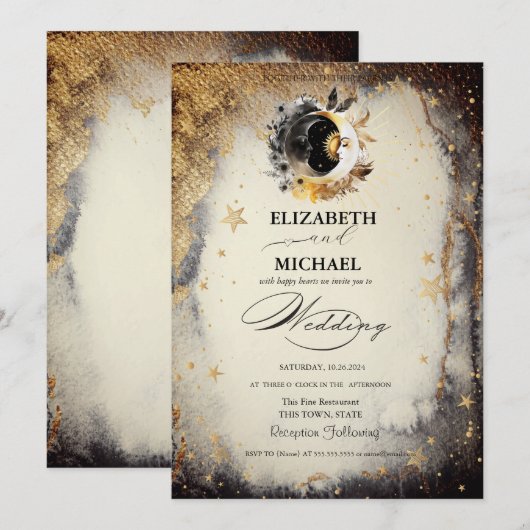 Celestial Gouden Sterren Moons Donker Kaart (Voorkant / Achterkant)