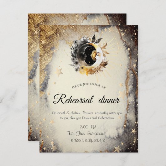 Celestial Gouden Sterren Moons Donker Kaart (Voorkant / Achterkant)