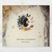 Celestial Gouden Sterren Moons Donker Sparkling Wijnetiket (Enkel label)