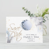 Celestial gouden zon, blauwe maan, sterren save the date (Staand voorkant)