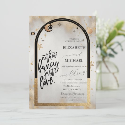 Celestial Gouden Zon en Maan Galaxy Sterren Bruilo Kaart (Staand voorkant)