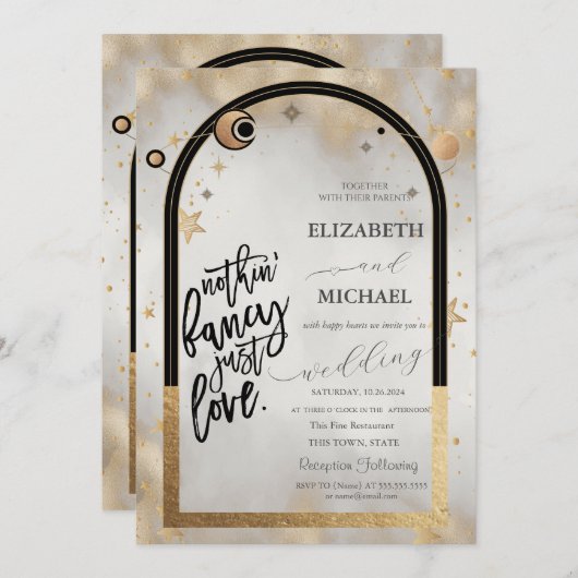 Celestial Gouden Zon en Maan Galaxy Sterren Bruilo Kaart (Voorkant / Achterkant)