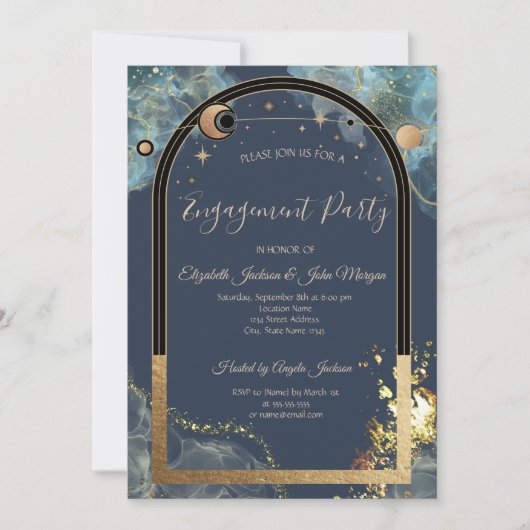 Celestial gouden zon en maan gouden glitter kaart (Voorkant)