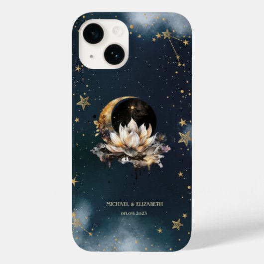 Celestial gouden zon, maan, Lotus sterren nacht he Case-Mate iPhone Case (Achterkant)