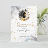 Celestial gouden zon, maan, sterren bloem quincean kaart (Staand voorkant)