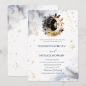 Celestial Gouden Zon, Maan, Sterren Bloemen Bruilo Kaart (Voorkant / Achterkant)