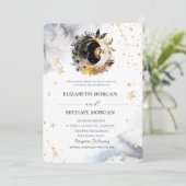 Celestial Gouden Zon, Maan, Sterren Bloemen Bruilo Kaart (Staand voorkant)