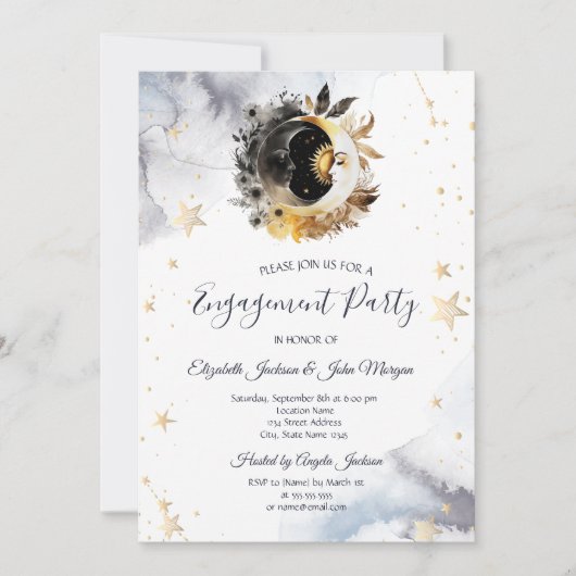 Celestial gouden zon, maan, sterren bloemen kaart (Voorkant)