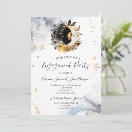 Celestial gouden zon, maan, sterren bloemen kaart (Staand voorkant)