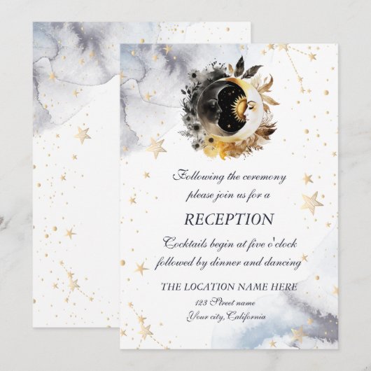 Celestial gouden zon, maan, sterren bloemen kaart (Voorkant / Achterkant)