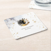 Celestial gouden zon, maan, sterren bloemen kartonnen onderzetters (Schuin)