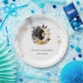 Celestial gouden zon, maan, sterren bloemen papieren bordje (Feest)