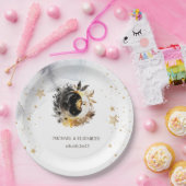 Celestial gouden zon, maan, sterren bloemen papieren bordje (Feest)