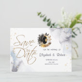 Celestial gouden zon, maan, sterren bloemen save the date (Staand voorkant)