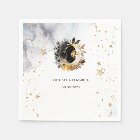 Celestial gouden zon, maan, sterren bloemen servet (Voorkant)
