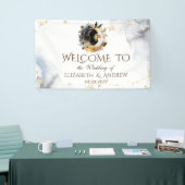 Celestial gouden zon, maan, sterren bloemen spandoek (Beurs)