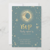Celestial Gouden Zon Maan Sterren Mint Groen RSVP Kaart (Voorkant)
