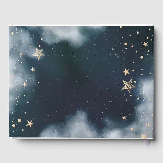 Celestial gouden zon, maan, sterren nacht hemel gastenboek (Achterkant)