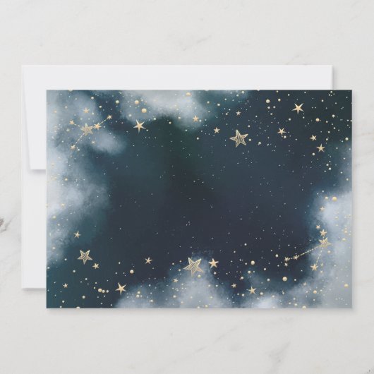 Celestial gouden zon, maan, sterren nacht hemel save the date (Achterkant)