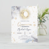 Celestial gouden zon, maan, sterren quinceanera kaart (Staand voorkant)