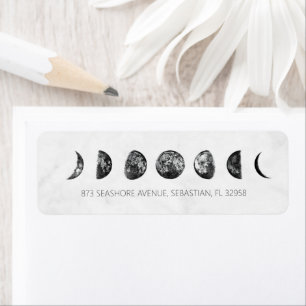 Celestial Gray Marble Moon Phases Wedding Etiket