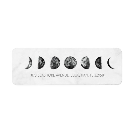 Celestial Gray Marble Moon Phases Wedding Etiket (Voorkant)