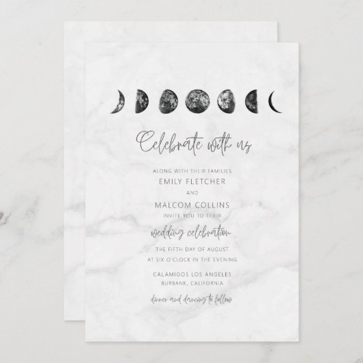 Celestial Gray Marble Moon Phases Wedding Kaart (Voorkant / Achterkant)