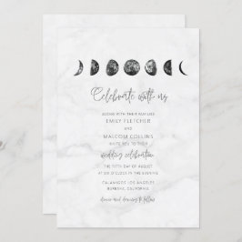 Celestial Gray Marble Moon Phases Wedding Kaart