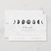 Celestial Gray Marble Moon Phases Wedding RSVP (Voorkant)