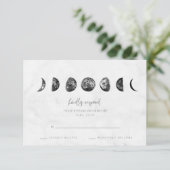 Celestial Gray Marble Moon Phases Wedding RSVP (Staand voorkant)
