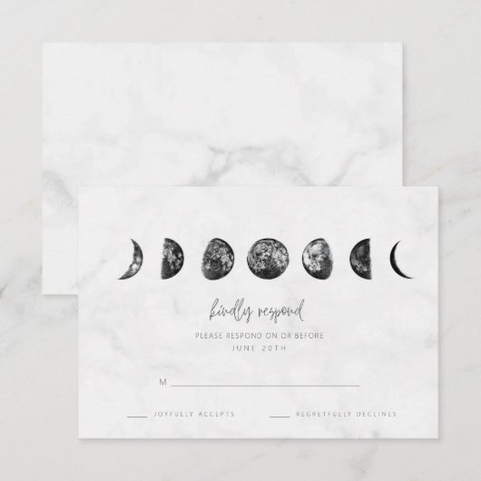 Celestial Gray Marble Moon Phases Wedding RSVP (Voorkant / Achterkant)
