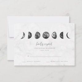 Celestial Gray Marble Moon Phases Wedding RSVP Kaartje