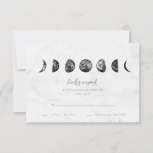 Celestial Gray Marble Moon Phases Wedding RSVP Kaartje