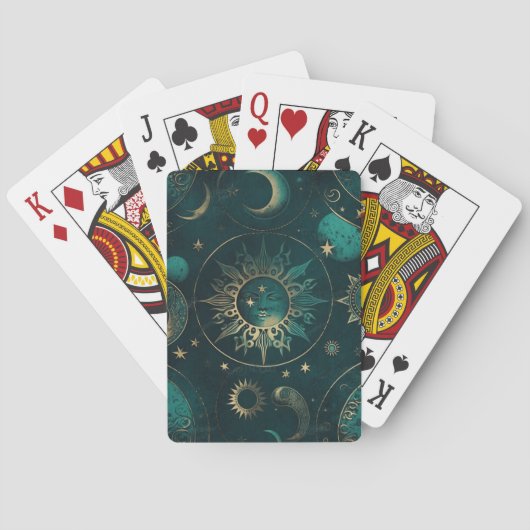 Celestial Green and Gold: Elegante speelkaarten (Achterkant)