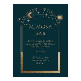 Celestial Green Gold Mimosa Bar Sun Moon Stars Perfect Poster