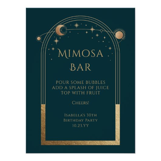 Celestial Green Gold Mimosa Bar Sun Moon Stars Perfect Poster (Voorkant)