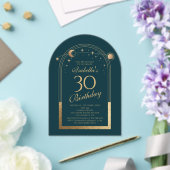 Celestial Green Gold Sun Moon Stars 30e verjaardag Acryl Uitnodigingen (Insitu (Huwelijk))