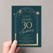 Celestial Green Gold Sun Moon Stars 30e verjaardag Acryl Uitnodigingen (Insitu (Draagbaar))