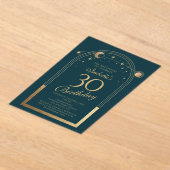 Celestial Green Gold Sun Moon Stars 30e verjaardag Acryl Uitnodigingen (Laagn)