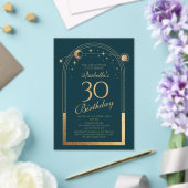 Celestial Green Gold Sun Moon Stars 30e verjaardag Acryl Uitnodigingen (Insitu (Huwelijk))