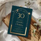 Celestial Green Gold Sun Moon Stars 30e verjaardag Kaart