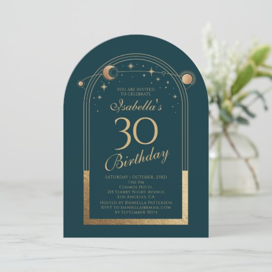 Celestial Green Gold Sun Moon Stars 30e verjaardag Kaart (Staand voorkant)