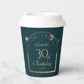 Celestial Green Gold Sun Moon Stars 30e verjaardag Papieren Bekers (Achterkant)