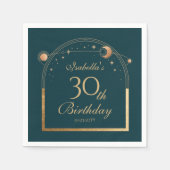 Celestial Green Gold Sun Moon Stars 30e verjaardag Servet (Voorkant)