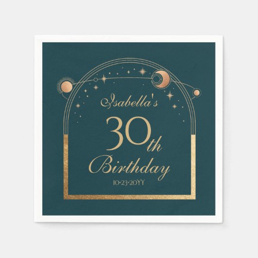 Celestial Green Gold Sun Moon Stars 30e verjaardag Servet (Voorkant)