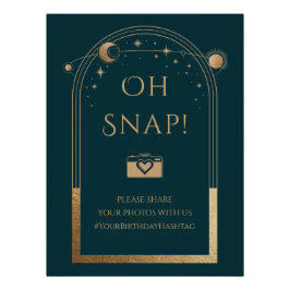 Celestial Green Gold Sun Moon Stars Oh Snap Perfect Poster