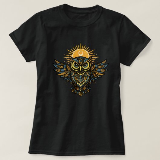 Celestial Guardian Owl Sun Halo Folk Art T-shirt (Design voorkant)