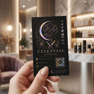 Celestial Hair Studio Luxe Zwart Goud QR Salon Visitekaartje